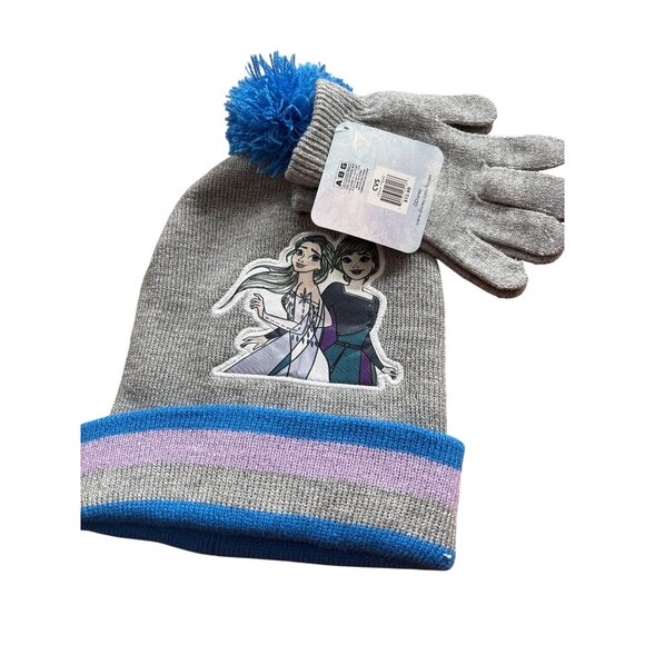 Disney Frozen Girls Hat & Gloves Set With Elsa & Anna Graphic - Picture 2 of 4